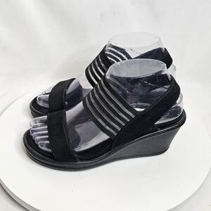 Skechers Womens Cali Rumblers Strappy Wedge Sandals Size 6 Black Slingback